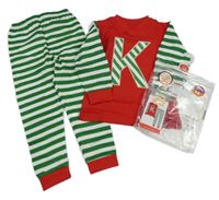 Nové - Červeno-zeleno-bílé pyžamo s písmenem a pruhy 