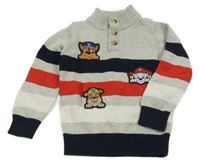 Šedo-tmavomodro-červený pruhovaný svetr - Tlapková Patrola C&A