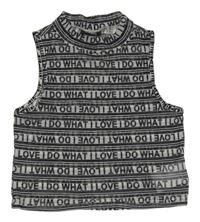 Čierno-biely sieťovaný crop top s nápismi Page one young