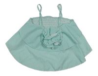 Mintovo-biely pruhovaný crop top s 3D květem