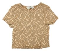 Hnedo-biele kvetované rebrované crop tričko H&M