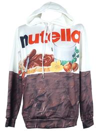 Pánská bílo-hnědá mikina s potiskem a kapucí - Nutella 