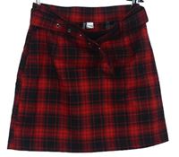 Dámska červeno-čierna kockovaná sukňa s opaskom H&M