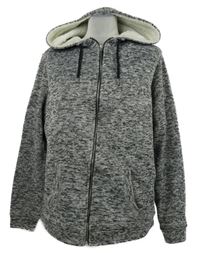Dámská tmavošedá melírovaná pletená propínací zateplená mikina s kapucí Primark 