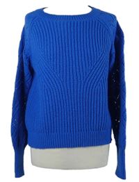 Dámský safírový svetr s perforovanými rukávy Shein 