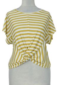 Dámske okrovo-biele pruhované crop tričko s uzlom Primark