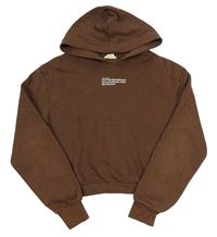Hnedá crop mikina s nápisom a kapucňou H&M