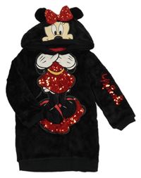 Černé chlupaté šaty s Minnie s kapucí 