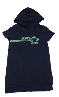 Tmavomodré teplákové šaty s nápisom a kapucňou GAP