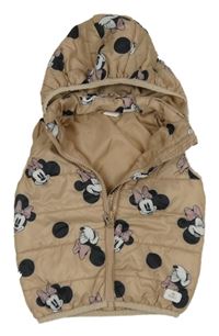Béžová šusťáková zateplená vesta s Minnie a kapucí H&M