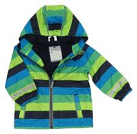 Zeleno-modro-černá pruhovaná šusťáková jarní bunda s kapucí Topomini