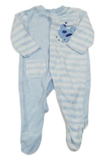 Světlemodro-pruhovaný sametový overal s pejskem Early Days