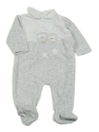 Šedobílý melírovaný sametový overal se sovami