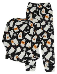 Černé plyšové pyžamo s duchy 