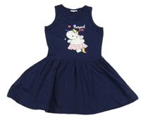 Tmavomodré teplákové šaty s jednorožcom