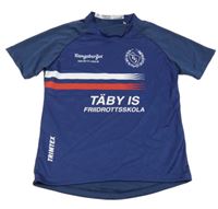 Tmavomodré športové tričko s nápisom