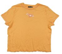 Oranžové crop tričko se srdíčky 