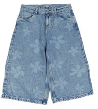 Modré capri široké rifle s květinami C&A