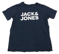 Tmavomodré tričko s potlačou Jack & Jones