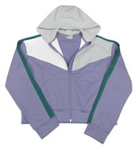 Bílo-lila športová prepínaci crop mikina s kapucňou H&M