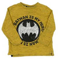 Okrové žíhané tričko s překlápěcími flitry - Batman
