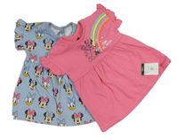 2x bavlněné šaty s Minnie - růžové + světlemodré Disney