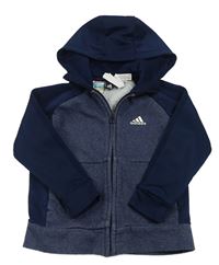 Tmavomodro-melírovaná propínací mikina s kapucí Adidas