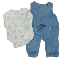 2set - Modré laclové podšité manšestráky + body s Mickeym Disney