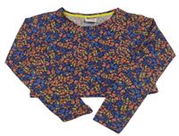 Modro-korálové crop tričko s motýly Yigga