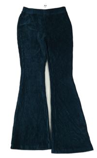 Nové - Petrolejové zamatové rebrované flare nohavice Dunnes