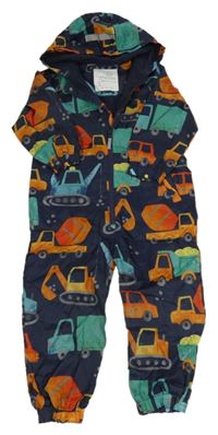 Tmavomodrá šusťáková jarní kombinéza s auty a kapucí Nutmeg