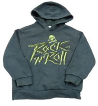 Tmavosivá mikina s nápisem, lebkou a kapucňou