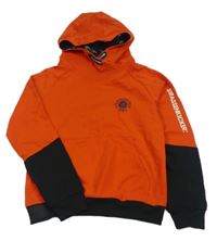 ORanžovo-černá mikina s potiskem a kapucí 