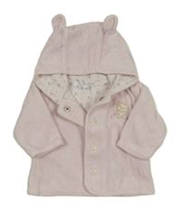 Světlerůžová sametová propínací podšitá mikina s medvídkem a kapucí 