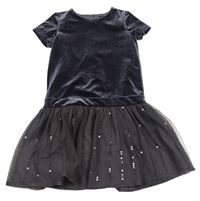 Tmavošedé sametovo/tylové šaty s flitry M&S