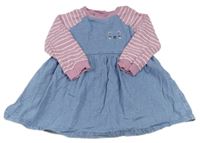 Modro-pruhované riflovo/teplákové šaty s kočkou Nutmeg