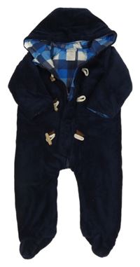 Tmavomodrá zamatová zateplená kombinéza s kapucňou