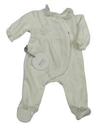 Nové - bílý sametový overal s límečkem a kamínky