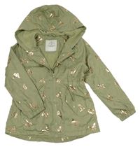 Světlekhaki šusťáková jarní parka s motýly a kapucí George