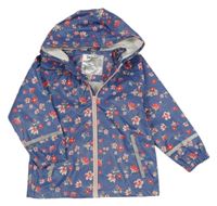 Modrá nepromokavá bunda s kvietkami a kapucňou lupilu