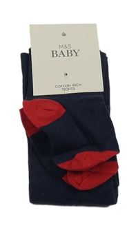 Nové -Tmavomodro-červené punčocháče M&S