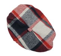 Červeno-bílo-tmavomodrý kostkovaný baret 