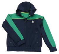 Tmavomodro-zelená športová prepínaci mikina s potlačou a kapucňou