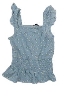 Světlemodrý květovaný crop top se žabičkováním George