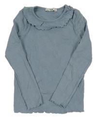 Světlemodrošedé žebrované triko s volánkem C&A