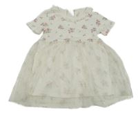 Biele rebrované šaty s kvietkami a tylovou sukní H&M