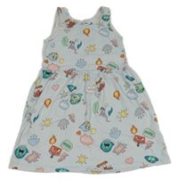 Svetlomodré bavlnené šaty s obrázkami H&M