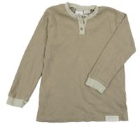 Hnědé žebrované triko s knoflíky Zara