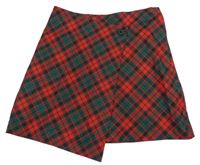 Červeno-zelená kockovaná asymetrická sukňa h&M