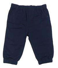 Tmavomodré plátěné cuff kalhoty 